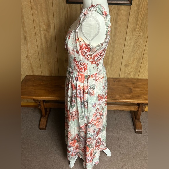 Guess Floral Green and Pink Susanna Midi Dress Size M - Picture 9 of 15